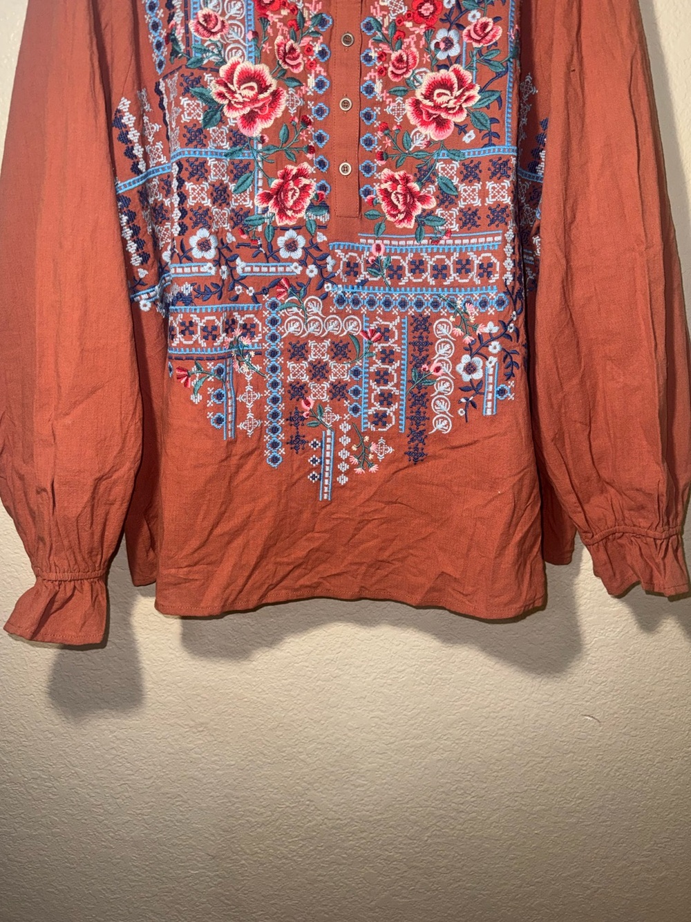 Savanna Jane 3X Embroidered Floral Boho Peasant Top Rust Plus - Picture 5 of 15